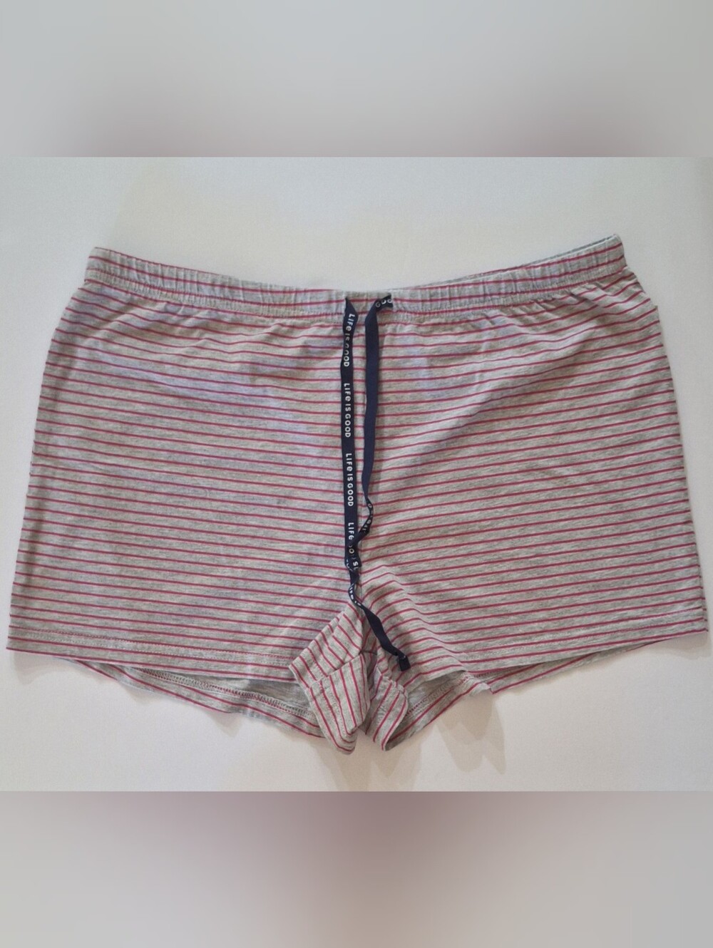 Life Is Good Gray & Pink Striped Pajama Sleep Shorts Adjustable Drawstring Sz L